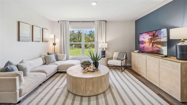 living room with hardwood / wood-style floors