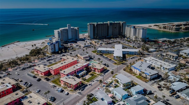 aerial view with a view of the beach and a water view