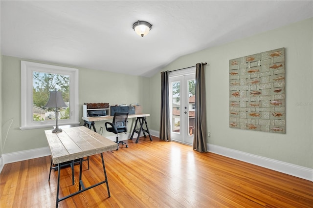 6010 17th Ave S, Gulfport, FL 33707 - office area with lofted ceiling and hardwood / wood-style floors