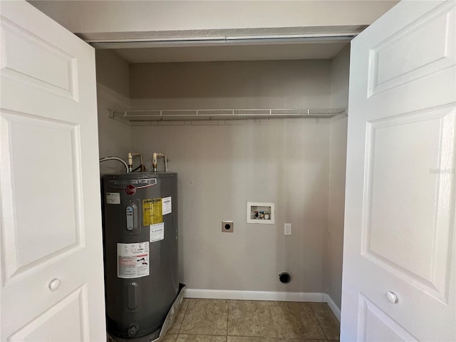 washroom featuring washer hookup, water heater, and electric dryer hookup