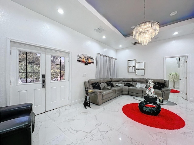 3911 Auburndale Ave, Orlando, FL 32839 - living room with an inviting chandelier and a tray ceiling