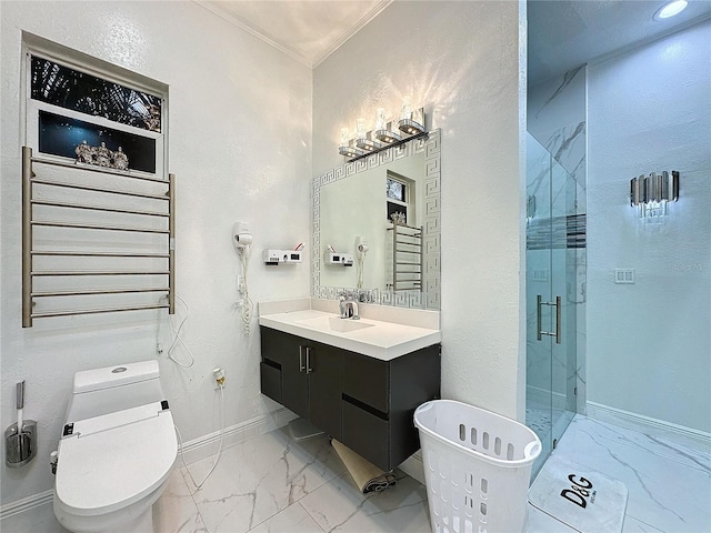 3911 Auburndale Ave, Orlando, FL 32839 - bathroom featuring walk in shower, vanity, toilet, and radiator