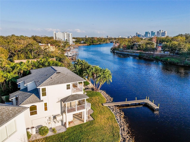 aerial view featuring a water view