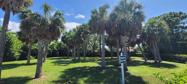 view of property's community featuring a lawn