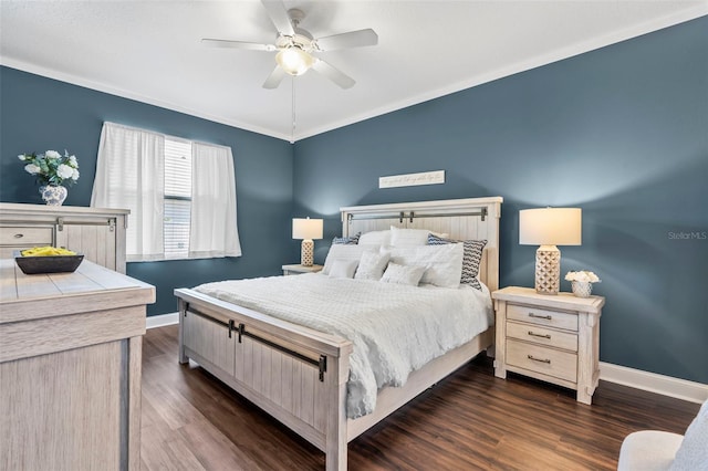 bedroom featuring ceiling fan and dark hardwood / wood-style flooring