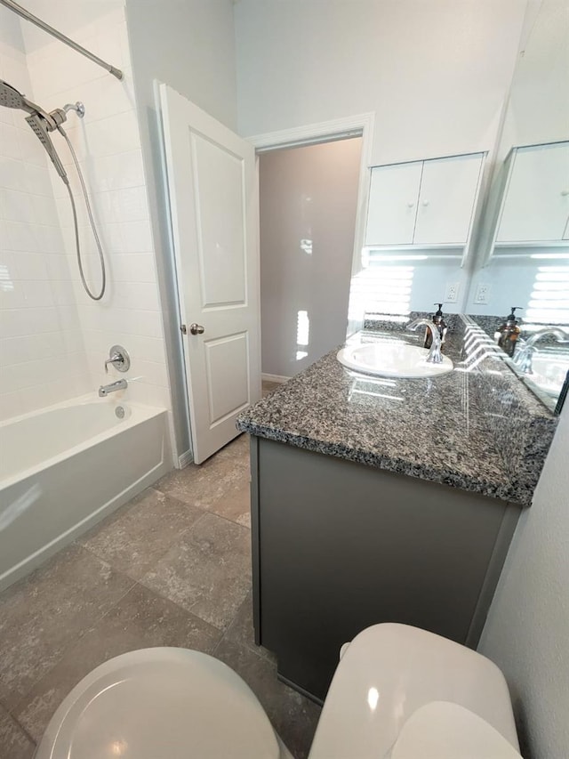 full bathroom with vanity, shower / bathtub combination, and toilet