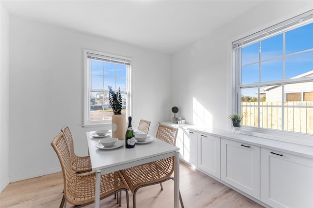 dining space with light hardwood / wood-style flooring