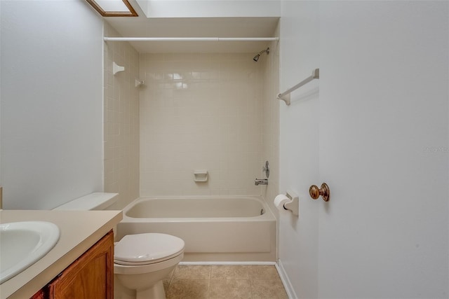 full bathroom with toilet, tile patterned floors, shower / bathtub combination, and vanity