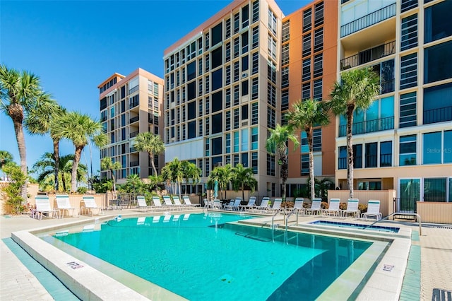 view of swimming pool featuring a patio