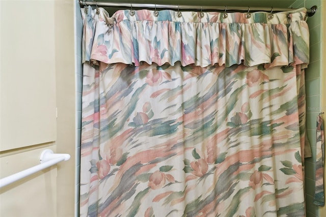 bathroom featuring a shower with shower curtain