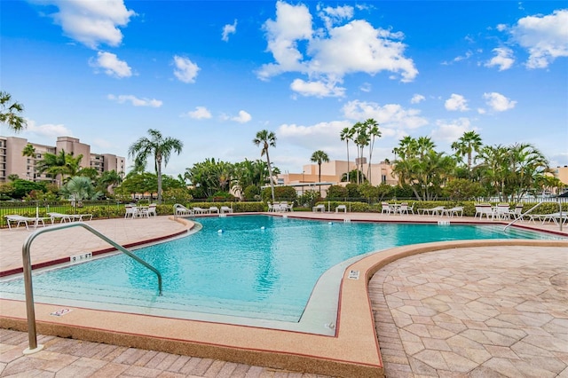 view of swimming pool with a patio