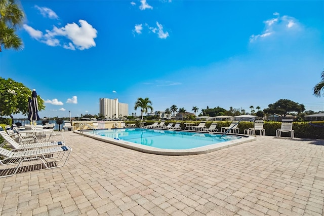 view of swimming pool with a patio