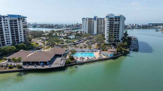 bird's eye view featuring a water view