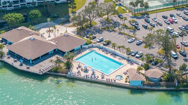 aerial view featuring a water view