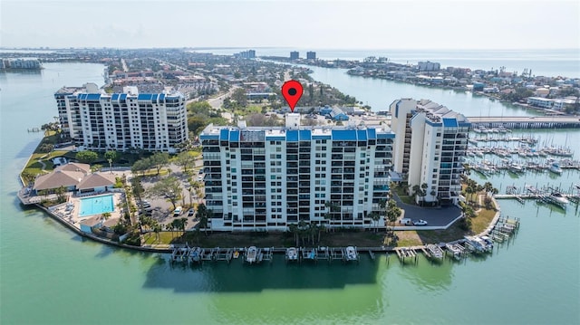 aerial view with a water view