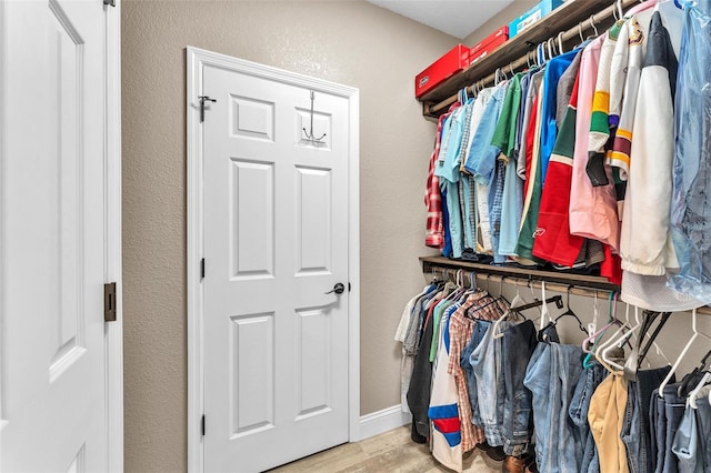 walk in closet with hardwood / wood-style flooring