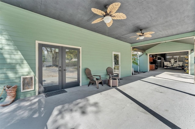 view of patio with french doors and ceiling fan