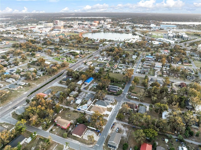 drone / aerial view featuring a water view