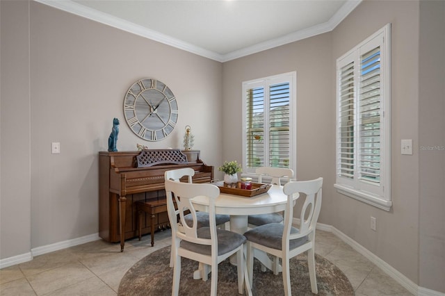 tiled dining area with ornamental molding