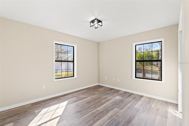 empty room with a wealth of natural light and light hardwood / wood-style flooring