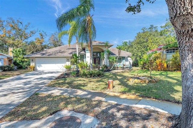 view of front of house featuring a garage and a front lawn