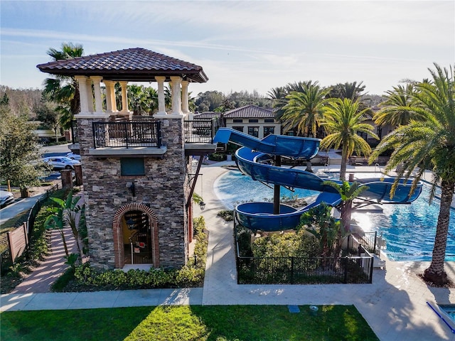 view of swimming pool with a gazebo