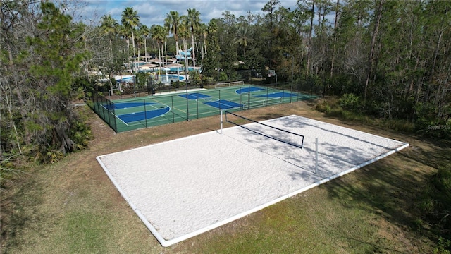 view of sport court with a yard, volleyball court, and tennis court