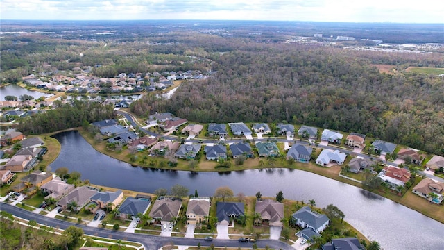 aerial view featuring a water view and a residential view