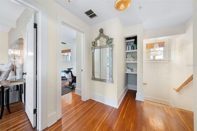 hall featuring wood-type flooring and plenty of natural light