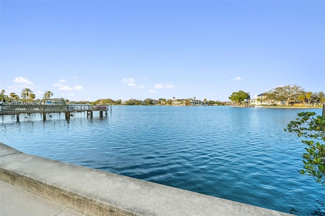 property view of water featuring a boat dock