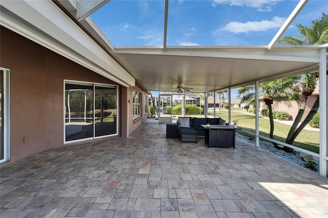 view of patio featuring outdoor lounge area and ceiling fan