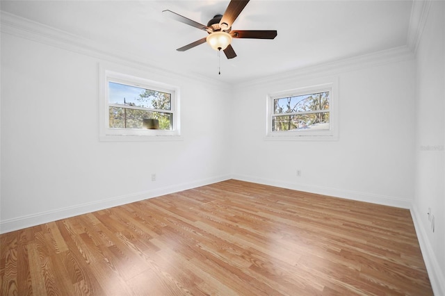 spare room with light wood-style floors, a wealth of natural light, and baseboards