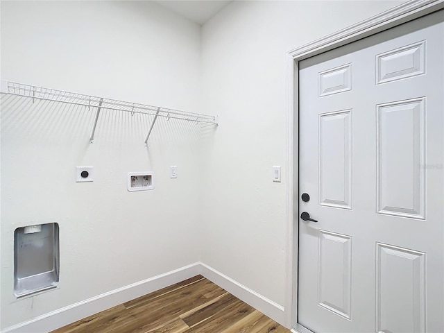 washroom with wood-type flooring, electric dryer hookup, and washer hookup