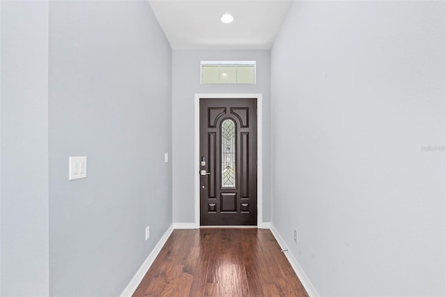 doorway with dark hardwood / wood-style floors and a wealth of natural light