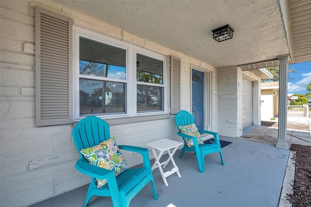 view of patio with a garage