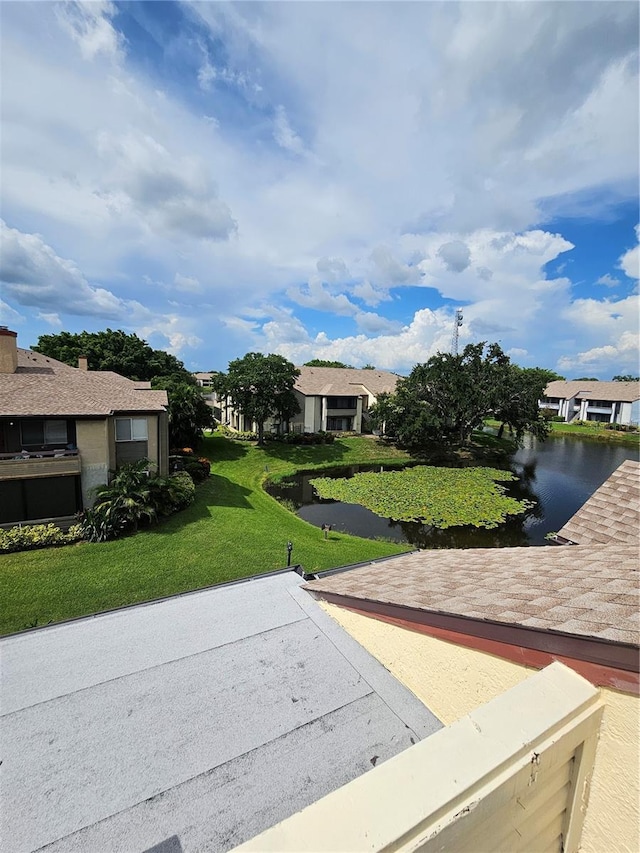 exterior space featuring a water view