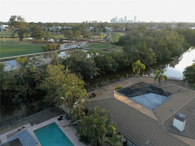 aerial view featuring a water view