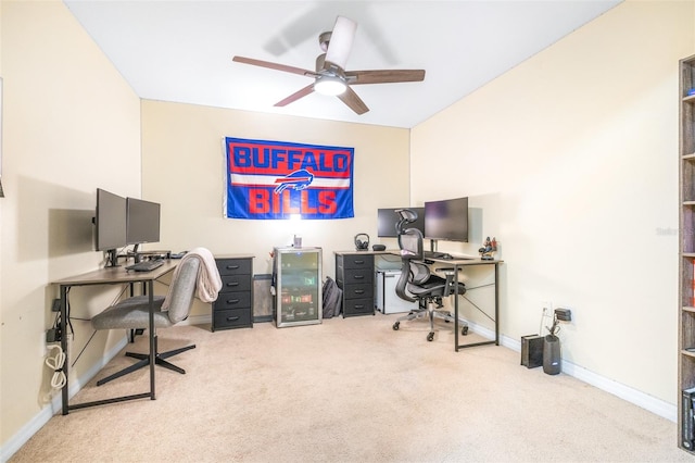 office area featuring ceiling fan and carpet flooring