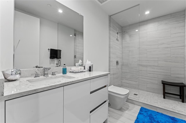 5120 Marina Way Unit 14002, Tampa, FL 33611 - full bathroom featuring vanity, a shower stall, toilet, and recessed lighting