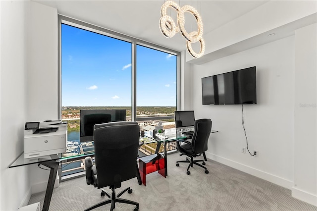 5120 Marina Way Unit 14002, Tampa, FL 33611 - office space featuring carpet flooring, floor to ceiling windows, a notable chandelier, and baseboards