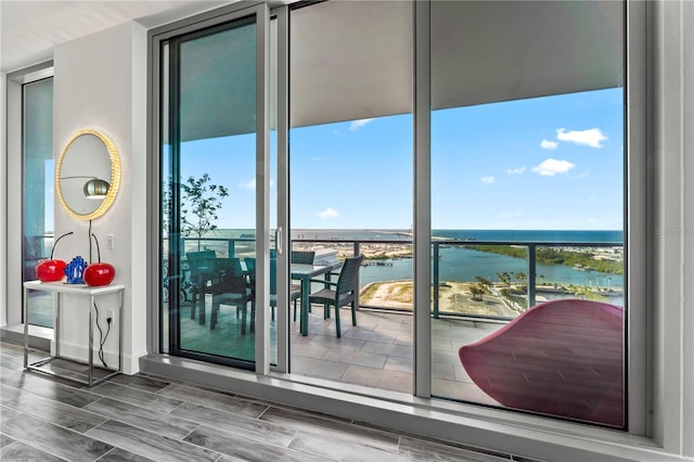 5120 Marina Way Unit 14002, Tampa, FL 33611 - doorway to outside featuring a water view and wood finish floors
