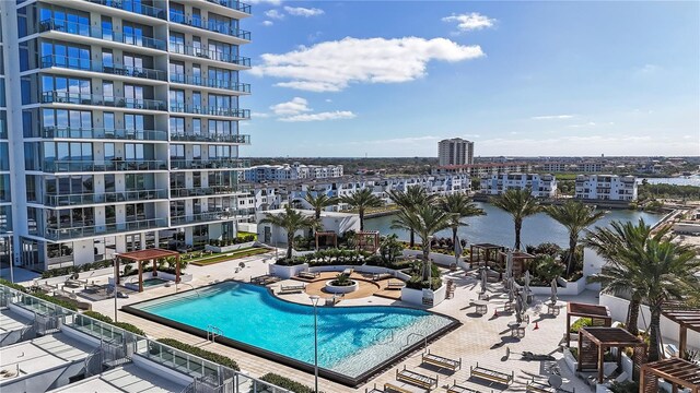 5120 Marina Way Unit 14002, Tampa, FL 33611 - pool with a water view, a view of city, and a patio