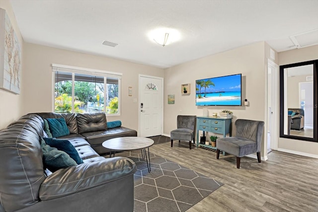 living room with hardwood / wood-style flooring