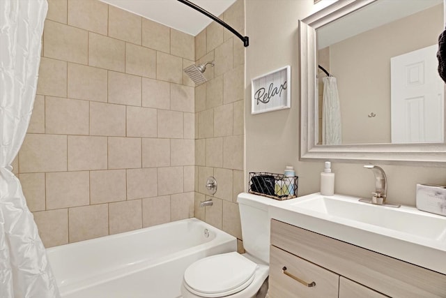 full bathroom featuring vanity, toilet, and shower / bath combo with shower curtain