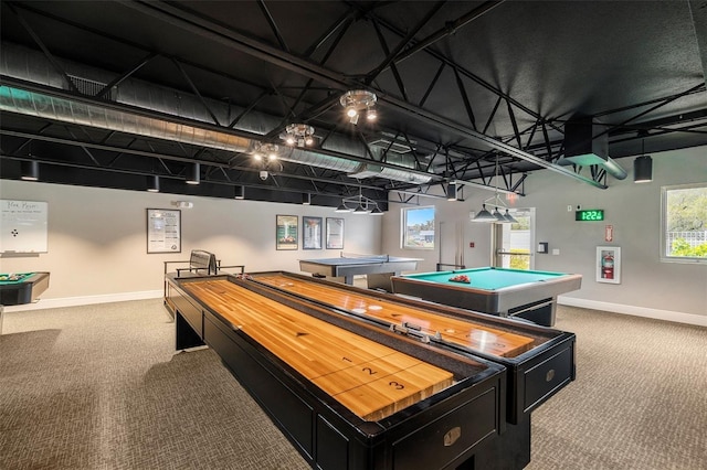 playroom with billiards and carpet floors