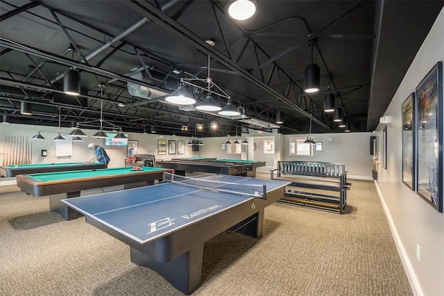 game room featuring pool table and carpet