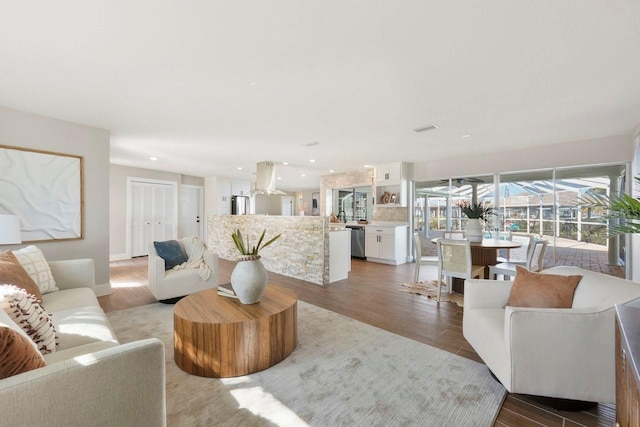 living room with hardwood / wood-style flooring