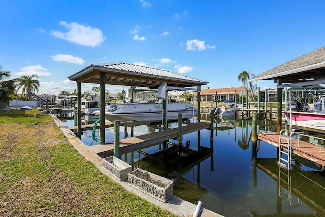 dock area with a water view