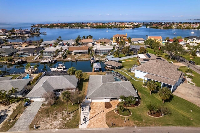 bird's eye view featuring a water view