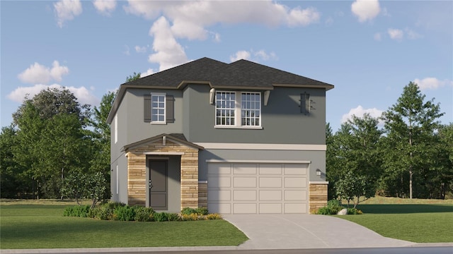 view of front of property with a garage and a front yard